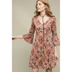 MAEVE Anthropologie Erina Pink Swing Bell Sleeve Dress Patchwork Knit Size XS - Picture 1 of 10