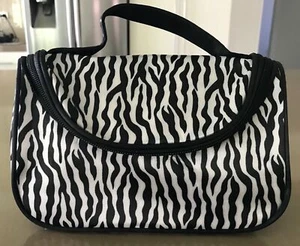 Makeup Bag Wet Pack Black & White Zebra PVC Fabric w Handle & Small Mirror NEW - Bild 1 von 6