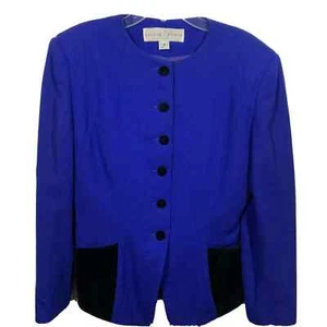 Lillie Rubin Womans Wool Button Blazer Jacket Size 6 Blue & Black With Pockets - Picture 1 of 8