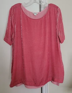 Discontinued Sundance Catalog (L) "Forever Velvet" Pink Short Sleeved Top - Picture 1 of 7