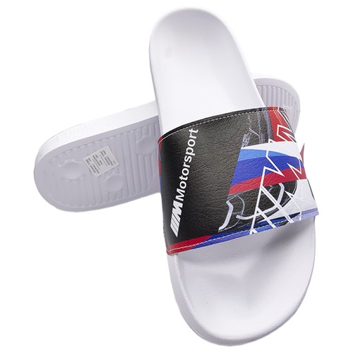 NWT PUMA MSRP $79.99 BMW MMS GRAPHIC LEADCAT MENS WHITE SLIP ON SLIDES SANDALS 7