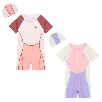 Niños Niñas Protección contra Erupciones Bloque Color Traje de Baño Parque Acuático Traje de Baño Una Pieza Deporte Foto 1 de 3