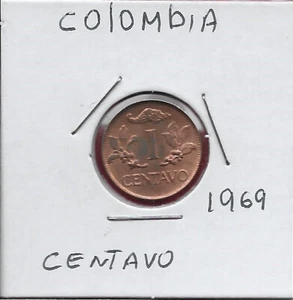 COLOMBIA 1 CENTAVO 1969 JACOBIN LIBERTY CAP WITHIN BAY LEAF WREATH,SYMBOLIZING T - Picture 1 of 2