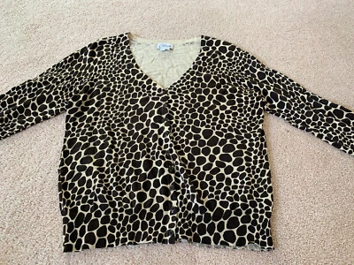 Cárdigan suéter manga 3/4 CHAUS, nailon seda, estampado de jirafa, talla grande para mujer Foto 1 de 2