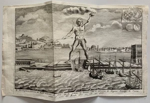 ANTICA ACQUAFORTE IL MERAVIGLIOSO COLOSSO DI RODI SOLE STATUA BRONZO 1700s - Picture 1 of 4