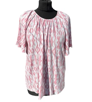 Blusa Camiseta Papaya Rosa Blanca Dorado Brillo Estampado Geométrico Para Mujer Talla 14 Reino Unido Foto 1 de 4