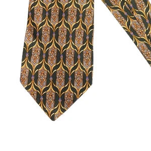 Domani Uomo Silk Tie Men’s 57” Navy Blue Gold Geometric Art Deco Retro Wide New - Picture 1 of 4