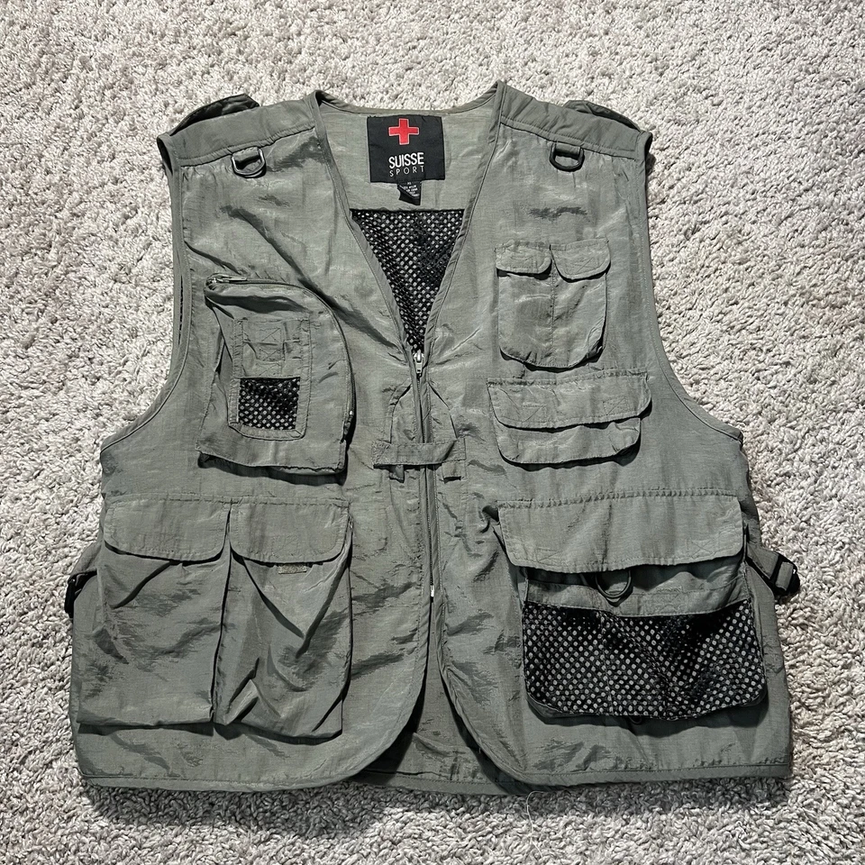 Suisse Sport Size XL Mens Sporting Fishing Hunting Vest Green Y2k Baggy Tech - Image 1 of 4