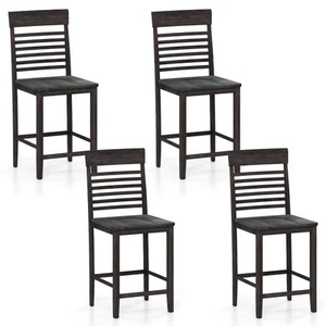 Counter-Height Dining Chair Set of 4 w/ Footrests Solid Wood Frame Modern - Picture 1 of 9