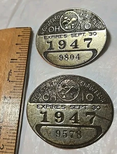 Vtg 1947 Ohio Registered Two Chauffeur License Metal Badge Transportation Trucks - Picture 1 of 9