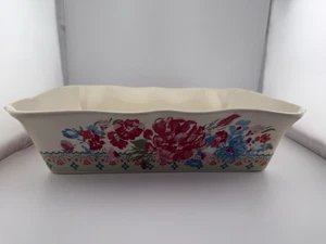 Pionierin Frau Rüschen Steinzeug Backform 12x8" Kasserolle Blumenmuster - Bild 1 von 5