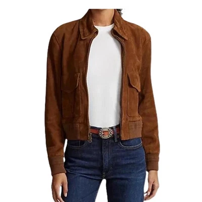 Mujer Chaqueta Bomber Piel de Cordero Cuero Real Gamuza Clásica Chaqueta Motociclista Marrón Foto 1 de 4