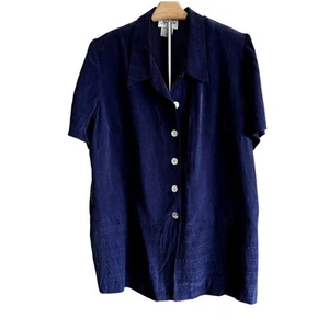 Vintage 80er Jeffrey & Dara dunkelblau Knopfleiste Tunika Top Damen 18 Retro - Bild 1 von 6