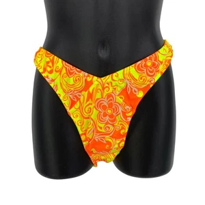 Vintage 90er Venus hochgeschnittene Bikinihose Gr. M + passender Sarong gelb orange geblümt - Bild 1 von 3