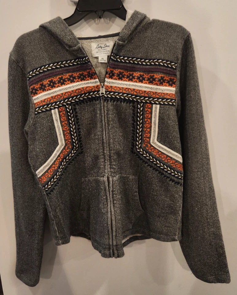 Chaqueta para mujer Lucky Lotus con capucha bordada cremallera completa boho talla XL Foto 1 de 4