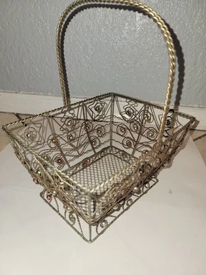 Vaso de flores bronze tecido corda metal cesta plantador tom bronze - 9 L x 7 L x 11 A - Imagem 1 de 4