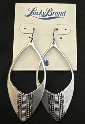 NEW Lucky Brand “Holiday 2015 Textural Love” Dangle Earrings Oval - Silver Tone - Image 1 of 4