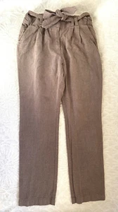 Jacadi Paris Girls New Cotton Tie Bow Belt Brown White Pants 2013 Rare Size 7 - Picture 1 of 8