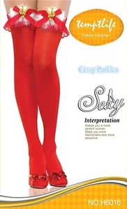 SN-E2-1 Red Santa Elf Christmas Jingle Bells Thigh High Stockings W/Ruffles - Bild 1 von 1