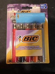 6 BIC Classic Full Size Lighters Large Regular Pocket Lighter Multi Color - Picture 1 of 2