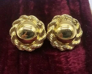 Trifari Round Goldtone Pierced EARRINGS Classic Workwear Rope Accent Classy  - Picture 1 of 5