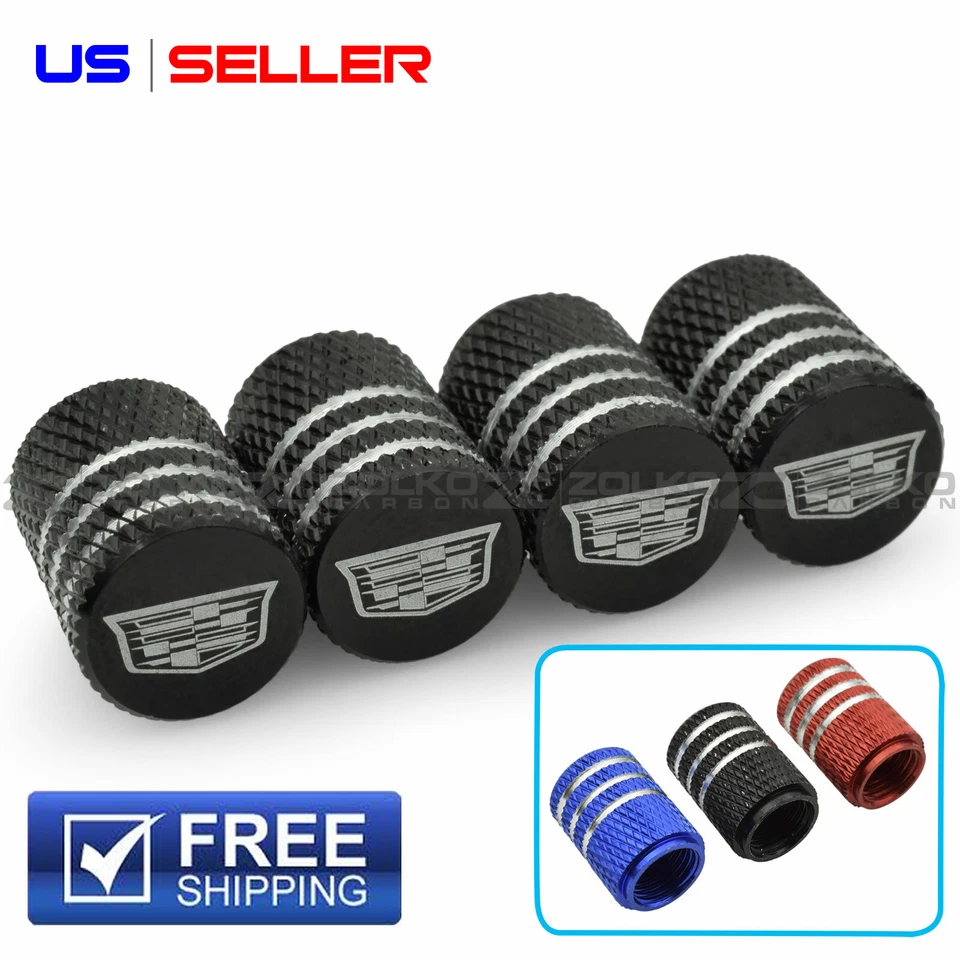 VALVE STEM CAPS WHEEL TIRE FOR CADILLAC LASER ETCHED ALUMINUM - VL04 VL06 - Image 1 of 4