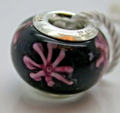 .925 PLATA ESTERLINA PERSONAJE ENCANTO NEGRO ROSA FLORES JARDÍN CRISTAL MURANO B21 Foto 1 de 3