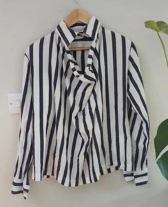Vivienne Westwood Worlds End Striped Shirt Tunic Poet Blouse White Size 10-12UK - Picture 1 of 10