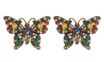 NIB Gucci Garden Butterfly Multicolor Crystal Covered Large Stud Earrings $1250 - Image 1 of 4