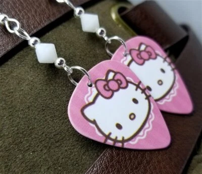 Pendientes de guitarra Hello Kitty rosa con cristales de Swarovski blancos Foto 1 de 4