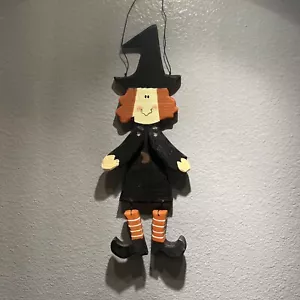Vintage Wooden Halloween Witch Wall Hanging Decor 21.5 Inches Tall Moveable Arms - Picture 1 of 5