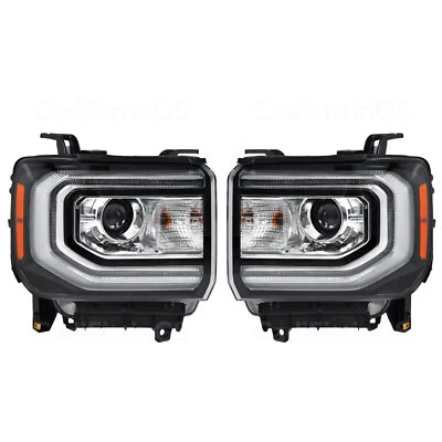 For 2016-2018 GMC Sierra 1500 HID/Xenon Type LED DRL Projector Headlights Lamps - Image 1 of 4