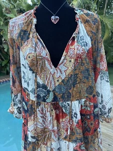 Blusa Top Johnny Was Multicolor Oro Mancha Metálica Seda/Algodón Bebé Muñeca S - Imagen 1 de 11