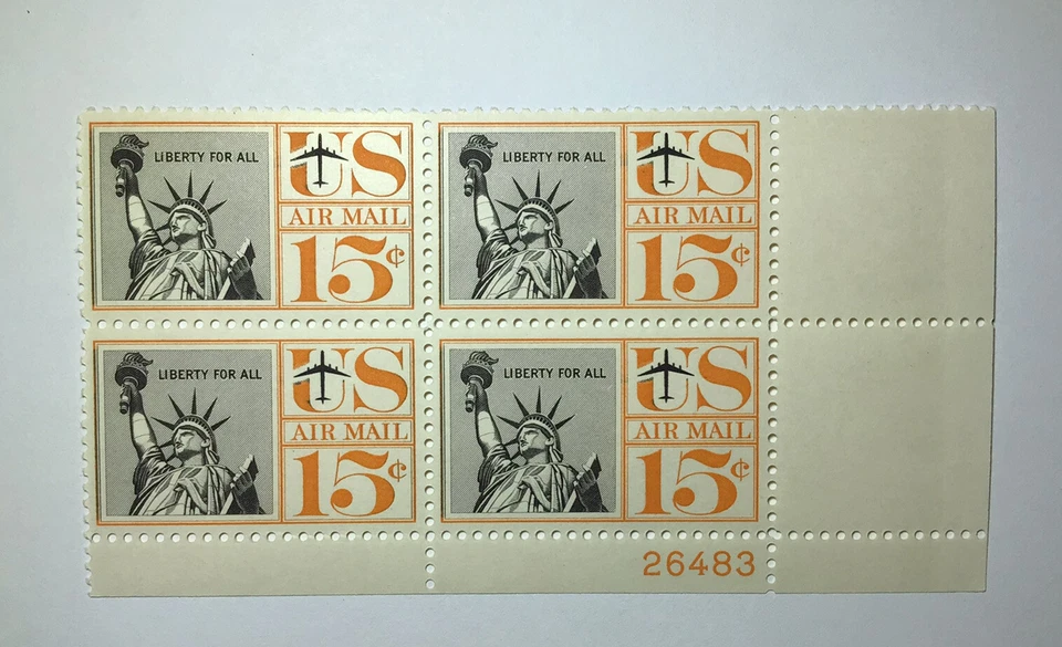 US 15 Cent Statue Of Liberty Air Mail 1959, Scott #C58, Block Of 4, MNH/OG/XF. - Image 1 of 1