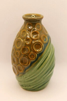 Green and Brown Hoop and Drape Ceramic Posy Vase 5.25" Tall Hand Painted - Image 1 of 4