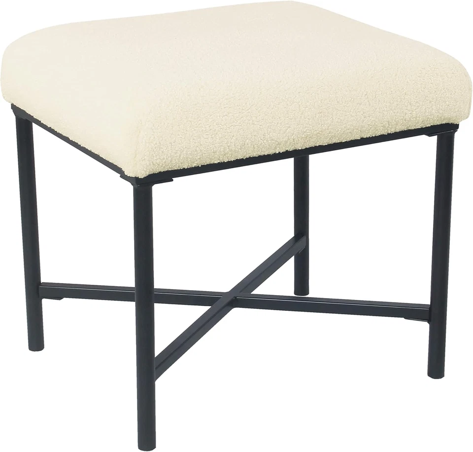 Square Metal Ottoman - Cream Faux Sheepskin - Image 1 of 4
