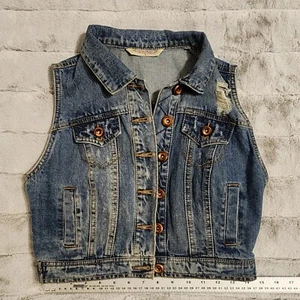 Distressed Denim Vest Highway Jeans Size Small Y2K 80s 90s Classic - Picture 1 of 5