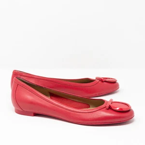 Salvatore Ferragamo Ena Red Leather Gancini Flats Size 6 B - Picture 1 of 9