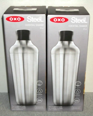 批量 (2) 件 OXO 不锈钢 24 盎司 鸡尾酒摇椅带跳虎帽 ~ 全新 — 第 1/4 张图片