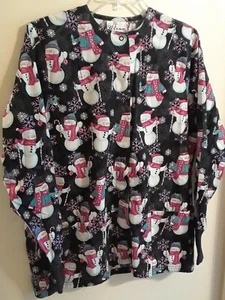 UA Scrubs XS Warm-Up Jacket Snowman Black Christmas Winter Snowflake 2 Pockets - Picture 1 of 10