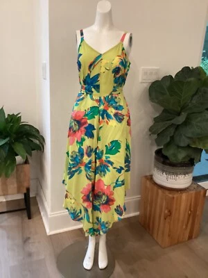 NUEVO CON ETIQUETAS MSK Mujer Pierna Ancha Floral Mameluco Vestido Lima/Multicolor Talla S Foto 1 de 4