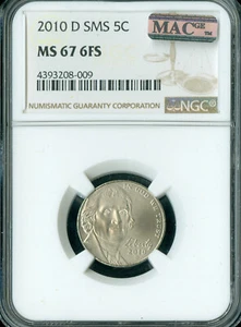 2010 D JEFFERSON NICKEL NGC MS67 FS SMS PQ MAC SPOTLESS RARE * - Picture 1 of 4