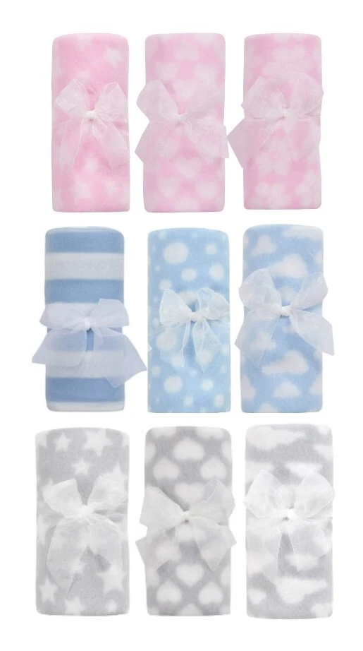 3 x Soft Newborn Baby Boy Girl Fleece Blanket Set Pram Crib Moses Basket Light - Image 1 of 1