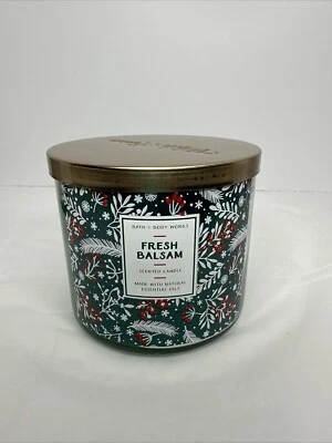 Bath & Body Works 3 mechas vela bálsamo fresco 14,5 OZ 2022 tarro diseño vacaciones Foto 1 de 4