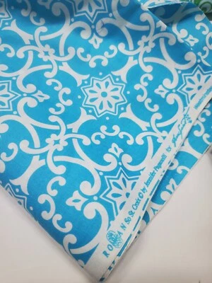 Jennifer Paganelli Fabric St. Croix Damask Aqua Cotton Sew Quilt OOP FAT QUARTER - Image 1 of 2