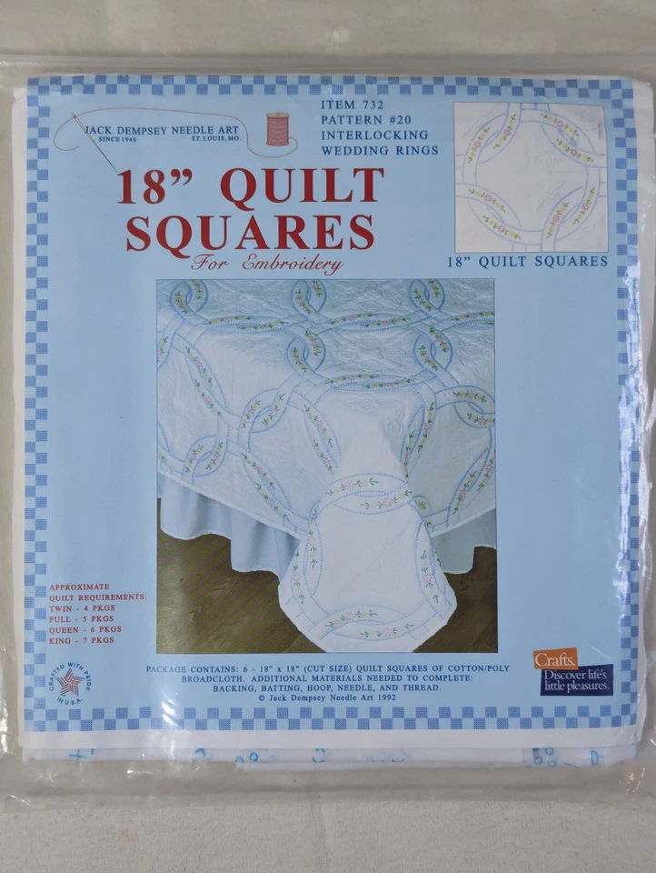 Jack Dempsey Needle Art 73220 Interlocking Wedding Rings 6 Quilt Blocks Stamped