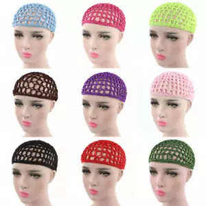 Women Mesh Hair Net Crochet Cap Solid Color Snood Sleeping Night Cover Turban J1 - Picture 1 of 19