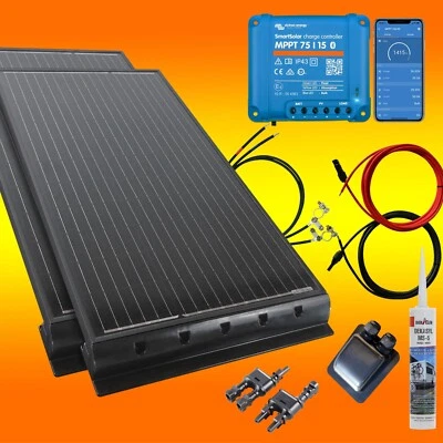 200Watt Wohnmobil Solaranlage schwarz mit Victron Smartsolar MPPT Laderegler Set
