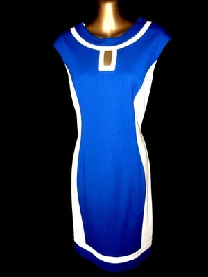 Joseph Ribkof Pencil dress Cobalt blue & ivory  12 keyhole neckline lined (8957 - Image 1 of 4