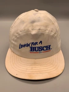 VINTAGE Busch Beer Hat Cap Snap Back White Stylemaster Made in USA 90s Mens - Picture 1 of 13
